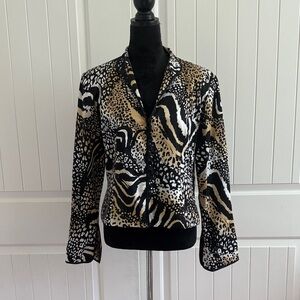 NWOT!! 100% Silk JS Collections Wild Pattern Blazer - Black, White, Tan